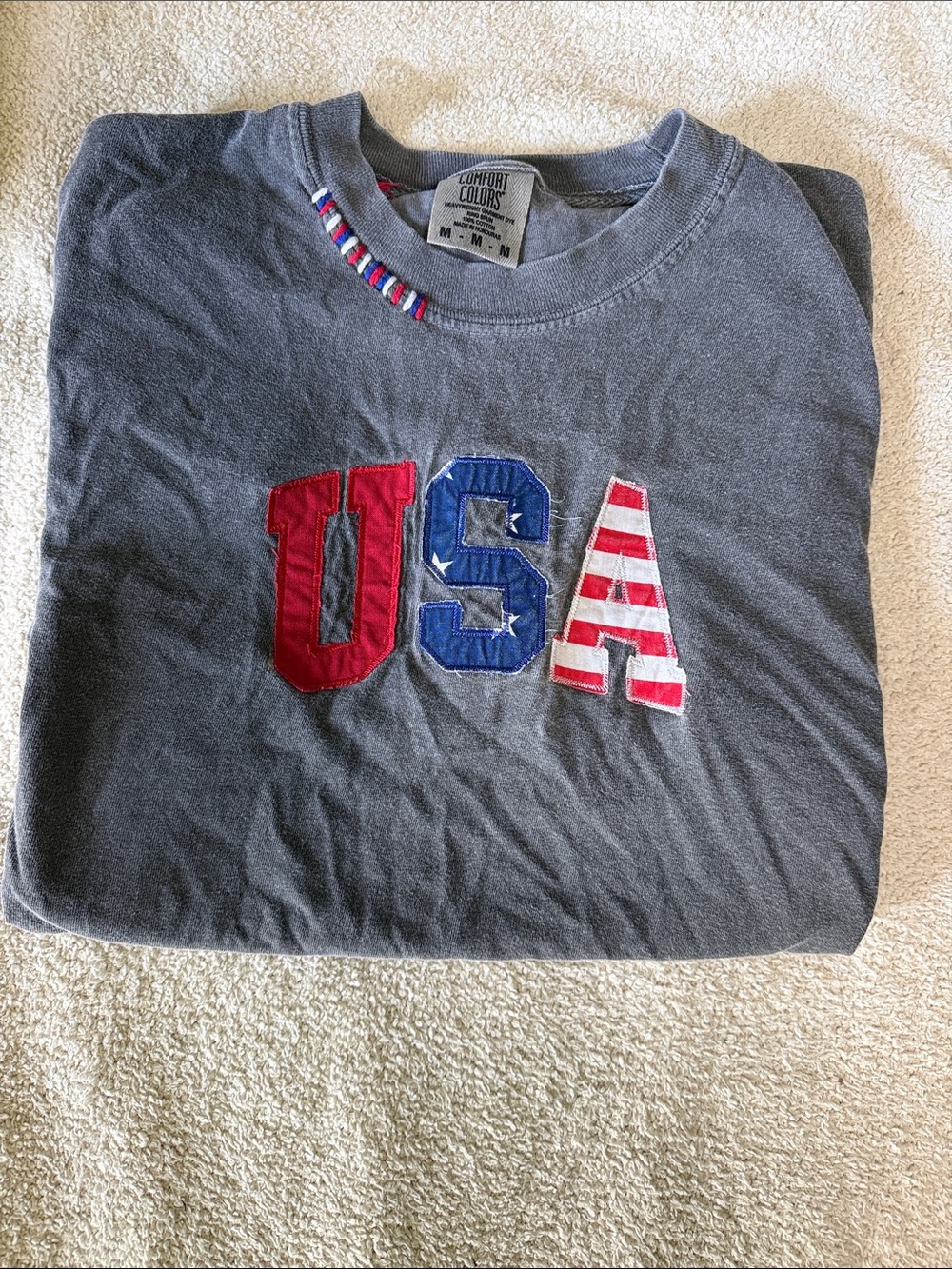 Comfort Colors Navy Gray USA Appliqué Tee